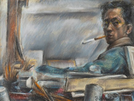 Toshio Bando, Self-portrait in the studio, smoking a cigarette, c.1925