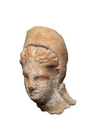 Greek female head wearing a high stephane, c.Late 5th-4th century BC