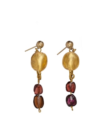 Roman earrings with shields and garnet drops, 2nd-3rd century AD