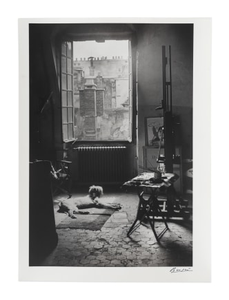 Brassaï, Picasso's studio, rue des Grand Augustins, with his dog, Kazbeck, 1944, 1944