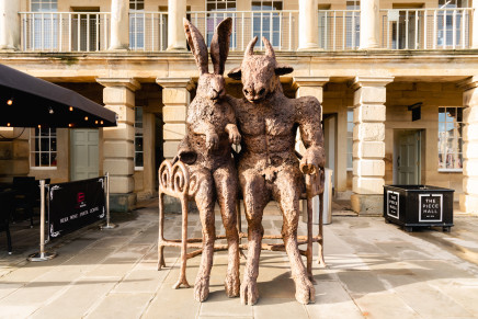 Sophie Ryder, The Minotaur and The Hare on Bench, Conceived 1995, cast 2018