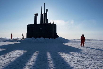Louie Palu, The USS Connecticut, a US Navy nuclear-powered fast-attack submarine, seen surfaced through the ice in the Beaufort Sea during operations and weapons testing north of Prudhoe Bay, Alaska, 2018