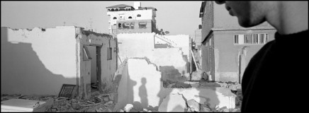 Larry Towell, Rafah Refugee Camp, Gaza Strip [destroyed Palestinian houses at Egyptian border - shadows on broken walls], 2003