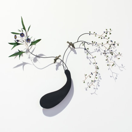Bing Dawe, Streamside Colour – Container with Bluegilled Bullies and Branches Poroporo and Weeping Mapou (Variation 1), 2025