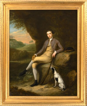 John Trotter (fl. 1756-1792 Dublin), Portrait of a gentleman, possibly Judge James Ball, and his dog, seated before a landscape