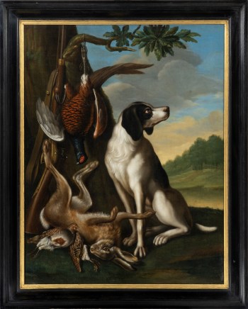 Hendrick Jan Scholl (1717-1792), A hound and dead game in a woodland landscape