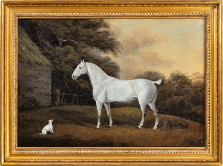 Charles Branscombe (fl. 1800-1820), A Grey cob and a terrier, in a landscape