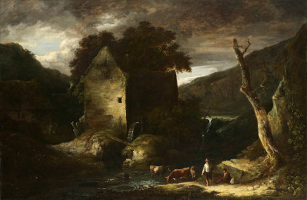 Benjamin Barker of Bath (Pontypool 1776-1838), A wooded river landscape with drovers