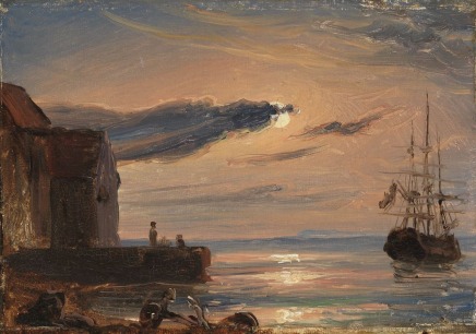 Thomas Fearnley (1802-42), Moonlit harbour in Southern Italy, c. 1833-35, oil on paper, 11.1 x 15,9 cm, MET/Morgan Library & Museum