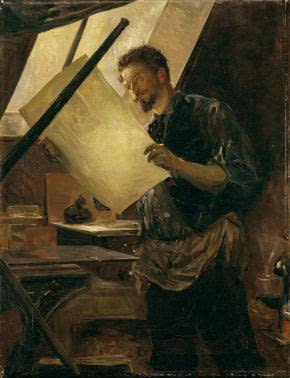 Paul Mathey (1844-1929), Félicien Rops at the printing press, c. 1888, oil on canvas, 65 x 50 cm, Collection Katrin Bellinger