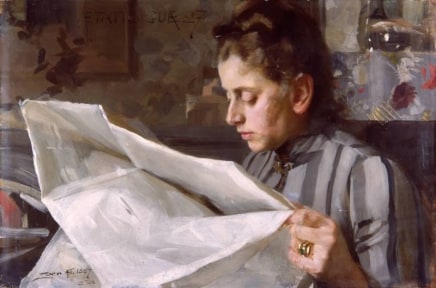 Anders Zorn (1860 - 1920), Emma Zorn reading a newspaper,1887, oil on canvas, 40,2 x 60,6 cm, Zornmuseet Mora