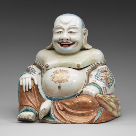 A LARGE FAMILLE ROSE TUREEN WITH COVER IN THE SHAPE OF BUDAI , Qianlong 1736-1795