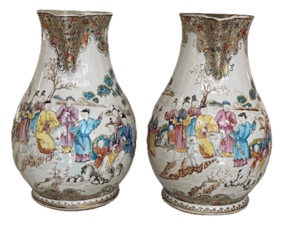 A PAIR OF LARGE FAMILLE ROSE CIDER JUGS, Qianlong (1736 1795)