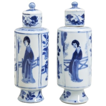 A PAIR OF CHINESE BLUE AND WHITE MINIATURE VASES, Kangxi (1662-1722)