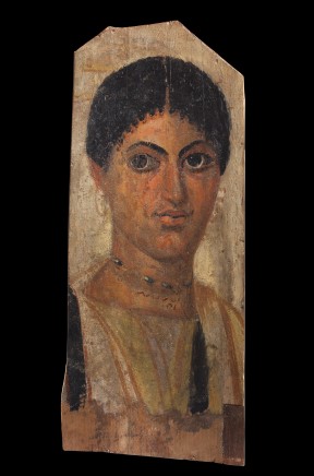 An Egyptian tempera and encaustic Fayum panel portrait of a young woman