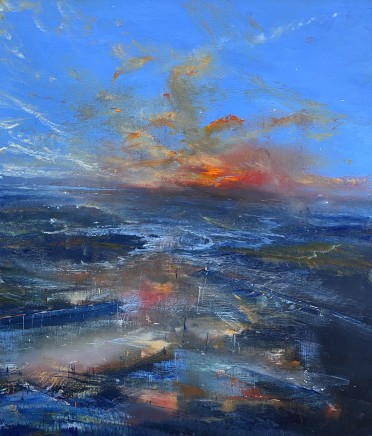 Iwan Gwyn Parry, Estuary High Tide with Distant Sunset