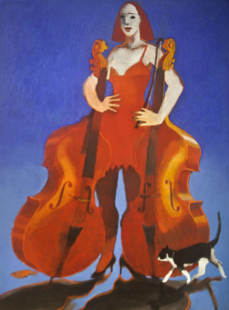 Mihangel Jones 1940 - 2018, Cat & Two Fiddles, 2013