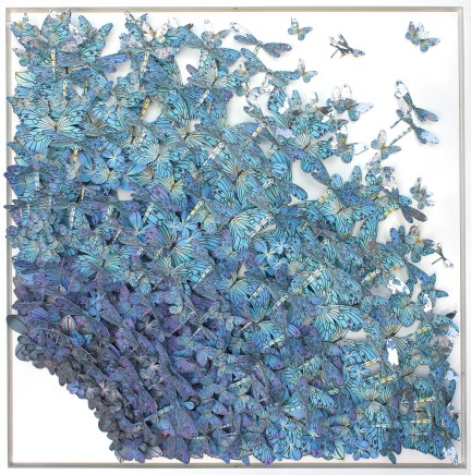 Susila Bailey-Bond Until Dawn 3 dimensional paper cut artwork, with silver leaf and Swarovski crystals. On board inside perspex case. 52 x 52cm