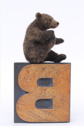 Dinny Pocock Letter Block: Yoga Bear Wool fibres and wire frame