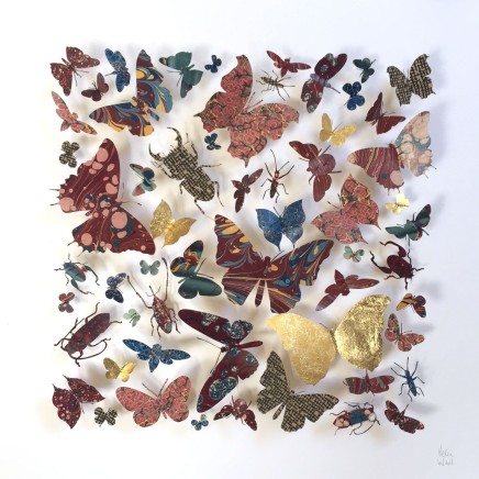 Helen Ward Painted Ladies 8 Victorian hand-marbled papers, gold leaf, enamel pins 40 x 40 cm