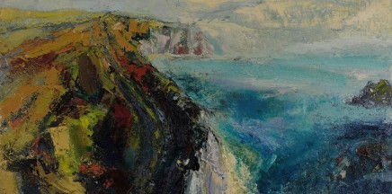 Nicola Rose Jurassic Cliffs Oil and sand on canvas 100 x 50 cm