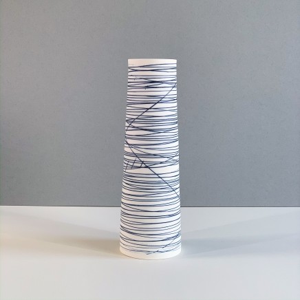 Ali Tomlin AT17 - Tall Cylinder Vase, Blue Lines Porcelain 26 x 8 cm
