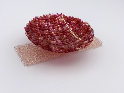 Cathryn Shilling Tiny: Sunset Coral/Light Coral Orange on Light Coral Orange Base, 2020 Kiln formed glass with Dichroic bowl on a Kiln formed glass base Bowl: 2 x 9 cm Base: 4 x 12 x 0.5 cm