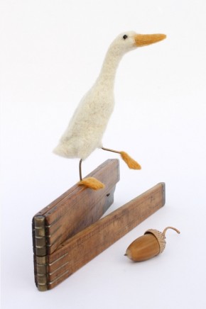 Dinny Pocock Runner Duck: Standing On My Own Two Feet Needle-felt and vintage folding ruler