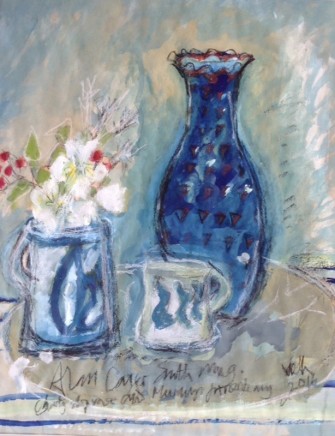 Virginia Hiller Blue Ceramics Mixed media on panel 47 x 37