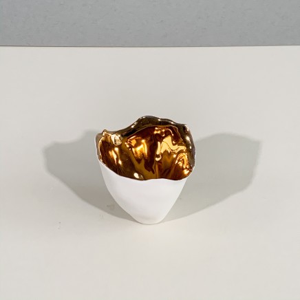 Penny Little Small Open Torn Form 2 White Porcelain and Gold Lustre 7 x 7 cm