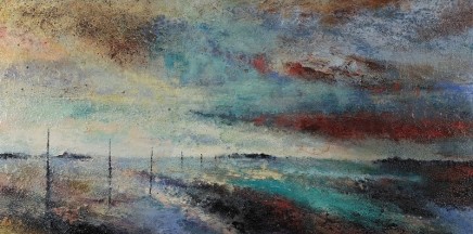 Nicola Rose Path to Holy Island Oil and sand on canvas 100 x 50 cm