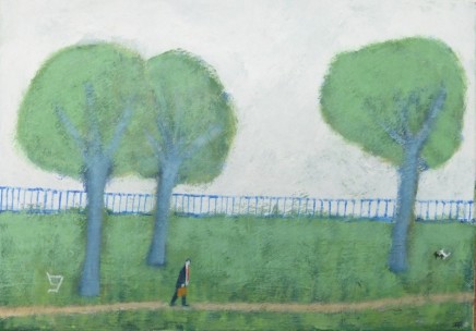 David Fawcett Weary Commuter Walking Home Through The Park Acrylic on canvas 30 x 20 cm