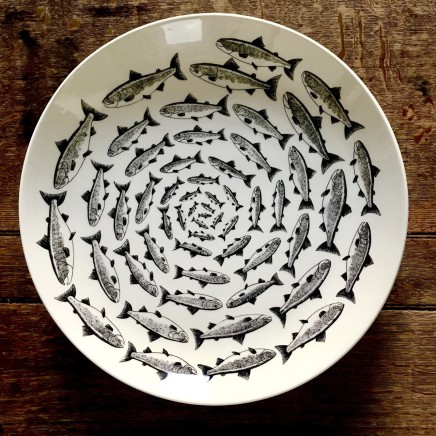 Tom Rooth Salmon Spiral Screenprint on Earthenware Inscribed and signed on verso Limited edition of 188 Dia: 37 cm