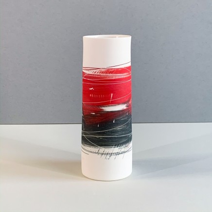 Ali Tomlin AT7 - Cylinder Vase, Red and Black Porcelain 19 x 8 cm