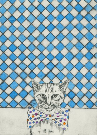 Devi Singh Cat Hand coloured etching 30 x 20 cm Edition of 14