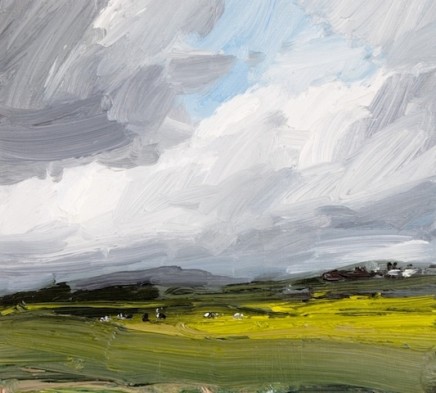 Robert Newton Strong Wind, Simonside Hill Oil on board 26 x 24 cm