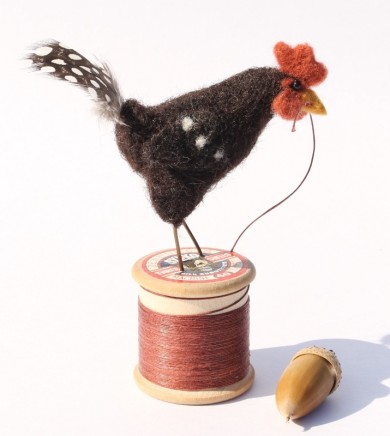 Dinny Pocock Black Bobbin Hen Wool fibres and wire frame