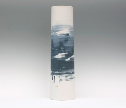 Ali Tomlin Tall Cylinder Vase. Two Blues Porcelain