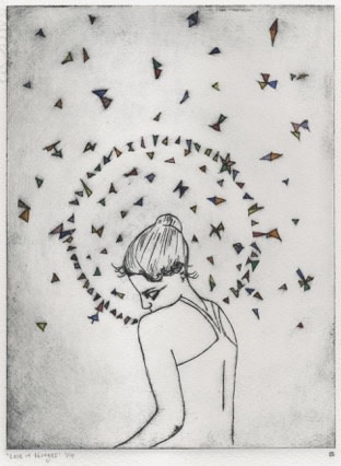 Devi Singh Lost in Thought Hand coloured etching 20 x 15 cm Edition of 14