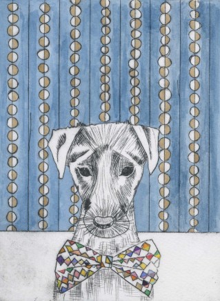 Devi Singh Blue Dog Hand coloured etching 20 x 15 cm