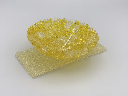 Cathryn Shilling Mini: Yellow/Pale Yellow on Pale Yellow Base, 2020 Kiln formed glass with Dichroic bowl on a Kiln formed glass base Bowl: 3 x 10.5 cm Base: 6 x 13 x 0.5 cm