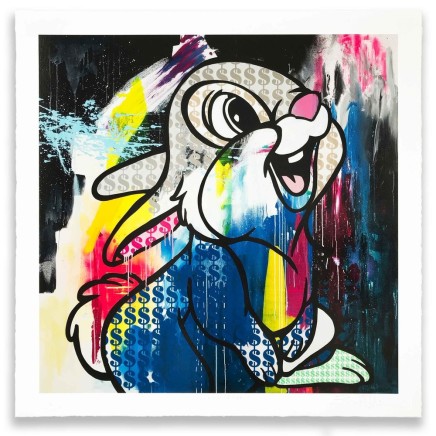Ben Allen Money-Rabbit Giclee print with hand finished pink silver leaf, chrome ink and gloss varnish screen print layers. 68 x 68 cm Limited edition of 30