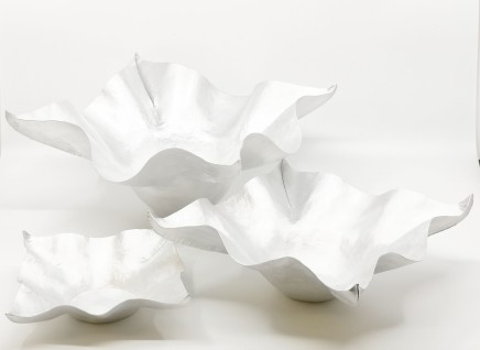 Nettie Birch Kerchief Bowls Fold Formed and Hand Raised Aluminium Vessel Small: 4 x 14.5 cm - £235 Medium: 8 x 21 cm - £355 Large: 13 x 25.5 cm - £555