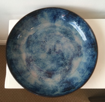 Peter Mumford Large Blue Bowl Hand Thrown Stoneware Pottery 14"