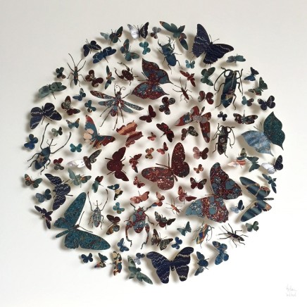 Helen Ward Paper Wings 2, 2018 Hand marbled papers, enamel pins 50 x 50 cm