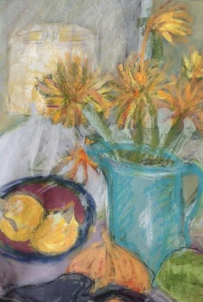 Virginia Hiller Turquoise Tin Jug Mixed media on panel 41 x 28