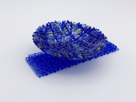 Cathryn Shilling Tiny: Grey/Royal Blue on Light Sky Blue Base, 2020 Kiln formed glass with Dichroic bowl on a Kiln formed glass base Bowl: 2 x 9 cm Base: 4 x 12 x 0.5 cm