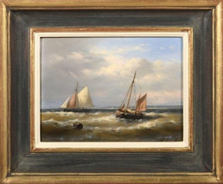 ABRAHAM HULK Sailing vessels on a breezy day Oil on panel SOLD