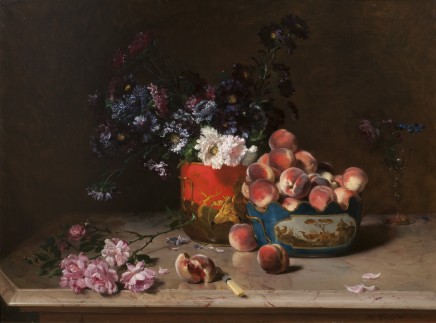 Philippe Rousseau, Still life with peaches and mixed flowers