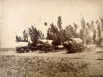 Antoin Sevruguin, Three horse-drawn carts on the road from Kazvin to Tehran, Late 19th Century, early 20th Century